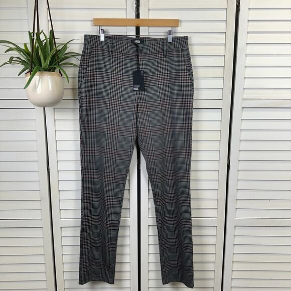 New Paige Stafford Trouser Red Smoke Gray Plaid Check Slim Pants Mens Size 34 - Picture 1 of 10